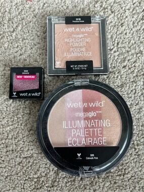 wet n wild Megaglo Illuminating Palette & Highlight Powder & glitter eyeshadow
